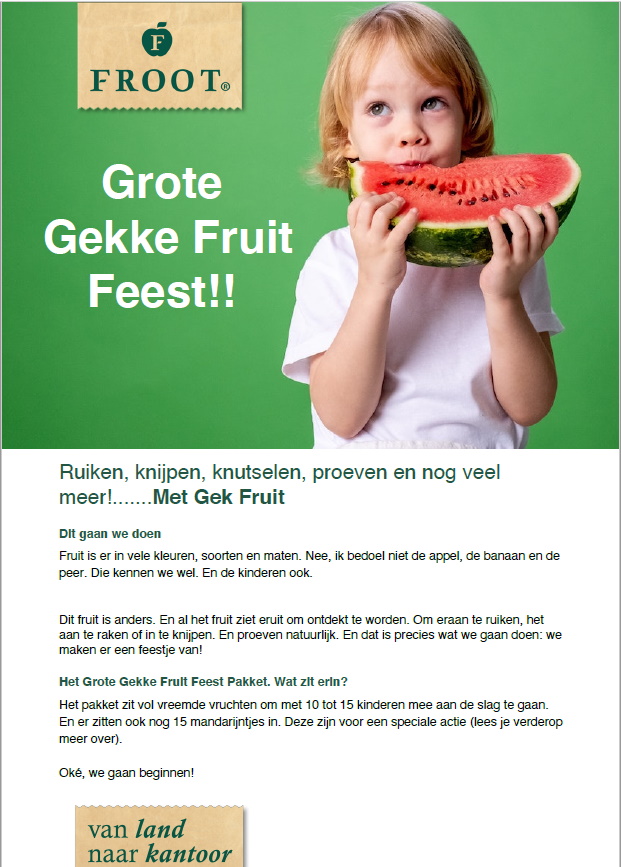 Grote Gekke Fruit Feest - activiteitenfolder - voorkant - beeld en tekst