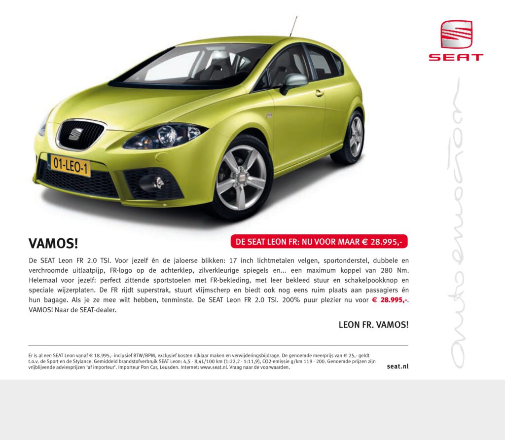 Seat Leon FR - dealeradvertentie - tekst en beeld